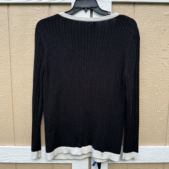 Something Extra Black Button Silk Cotton Cable Knit Cardigan Women's Size Large - Picture 2 of 5
